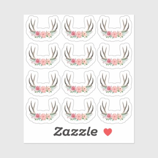 Sticker Rustique Floral Antlers Shabby Chic Rose Planner (Feuille)