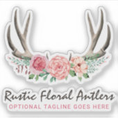 Sticker Rustique Floral Antlers Shabby Chic Roses Nom Logo (Devant)