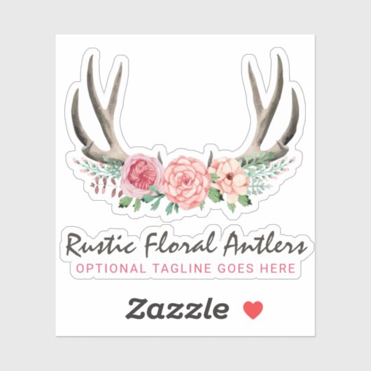Sticker Rustique Floral Antlers Shabby Chic Roses Nom Logo (Feuille)