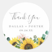 Sticker Rustique Merci Tournesol Faveur Mariage (Devant)