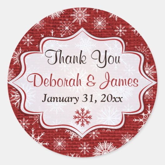 Sticker Rustique Red Burlap Snowflakes Wedding Fav (Devant)