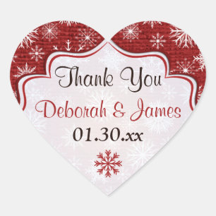 Sticker Rustique Red Burlap Snowflakes Wedding Fav