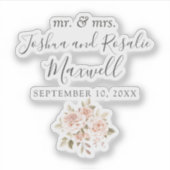 Sticker Rustique Romantique Shabby Roses Noms et Mariage D (Devant)