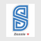Sticker S géométrique monogramme abstrait bleu (Feuille)