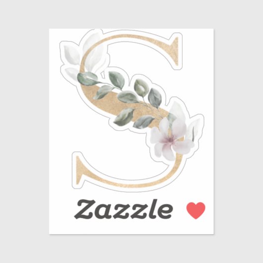 Sticker S Monogramme Floral (Feuille)