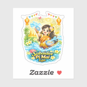Sticker Sabaidee Pi Mai – Fille Lao Mignonne au Festival d