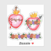 Sticker Sacré et Immaculé Roses de coeur (Feuille)