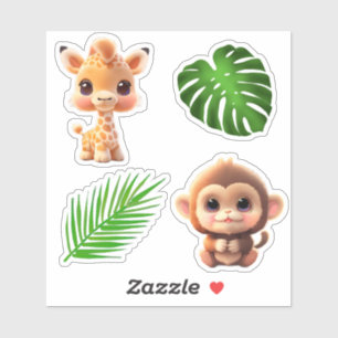 Sticker Safari amis tigre girafe zèbre singe éléphant