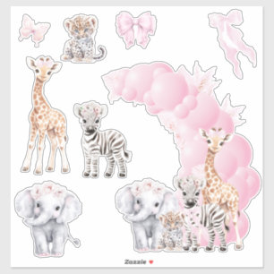 Sticker Safari animal Blush rose Boho bébé fille douche