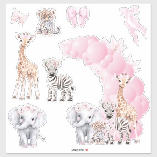 Sticker Safari animal Blush rose Boho bébé fille douche (Feuille)