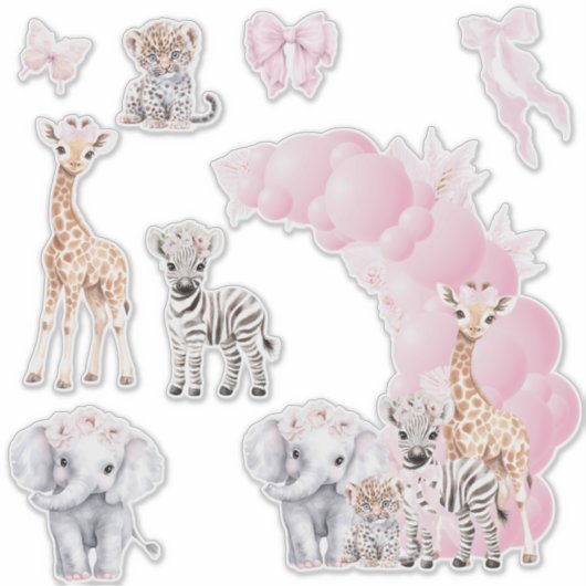 Sticker Safari animal Blush rose Boho bébé fille douche (Devant)
