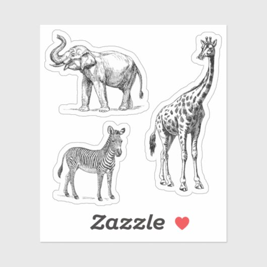 Sticker Safari Animals Elephant Giraffe Zebra Vintage Look (Feuille)