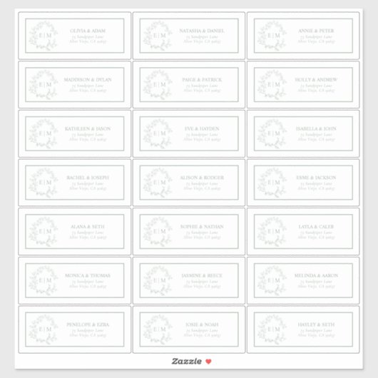 Sticker Sage Green Leafy Crest Monogram Adresse du client (Feuille)