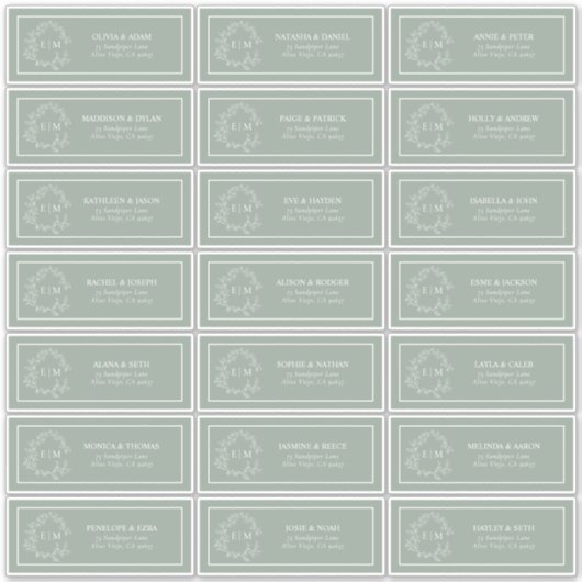 Sticker Sage Green Leafy Crest Monogram Adresse du client (Devant)
