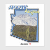 Sticker Saguaro Cactus Snowy Mountains Arizona Carte Plan (Feuille)