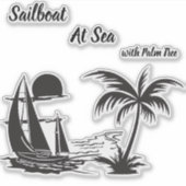 Sticker Sailboat at Sea with Palm Tree – Tropical Beach (Devant)