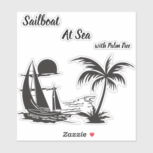 Sticker Sailboat at Sea with Palm Tree – Tropical Beach (Feuille)