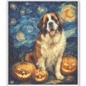 Sticker Saint Bernard Cute Chien Halloween Jack-o'-lantern (Devant)