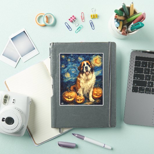 Sticker Saint Bernard Cute Chien Halloween Jack-o'-lantern (Couverture iPad)
