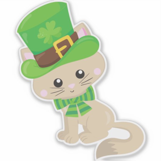 Sticker Saint Patrick's Day Chat, Leprechaun Casquette, Cl (Devant)