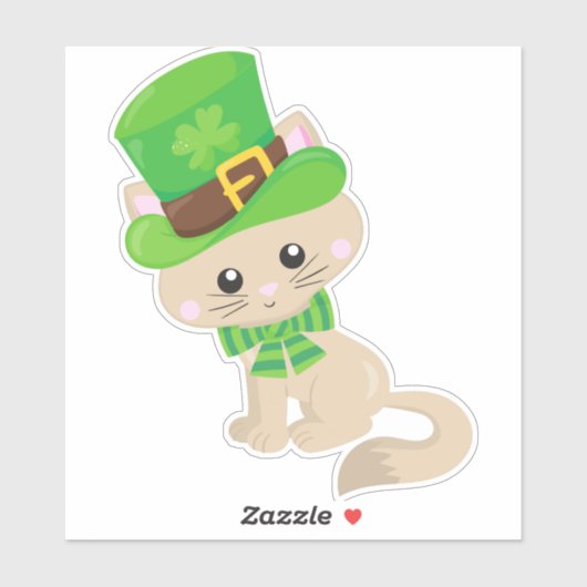 Sticker Saint Patrick's Day Chat, Leprechaun Casquette, Cl (Feuille)