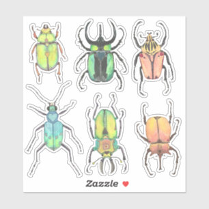 Sticker Saint Valentin Amour Bugs Aquarelle Beetles