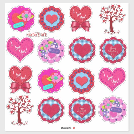 Sticker Saint-Valentin Assortiment Adorable Aspect Feltre (Feuille)
