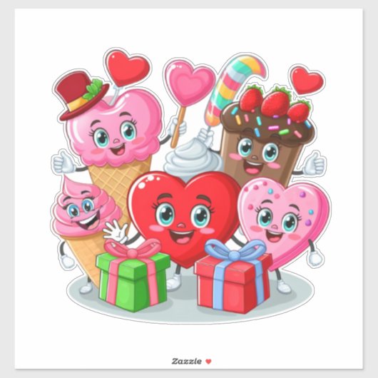 Sticker Saint Valentin coeur et bonbons amis (Feuille)