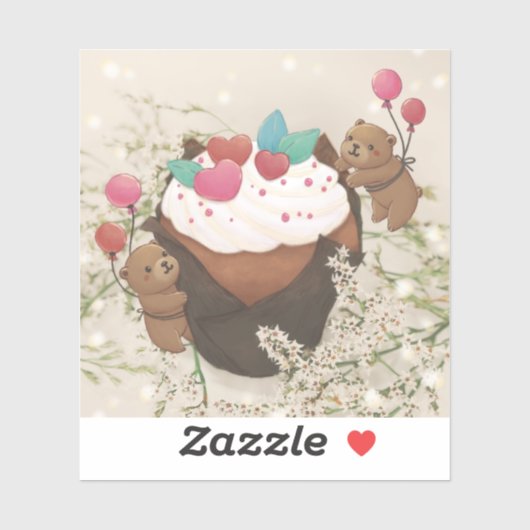Sticker Saint Valentin : Cupcake & Nounours (Feuille)