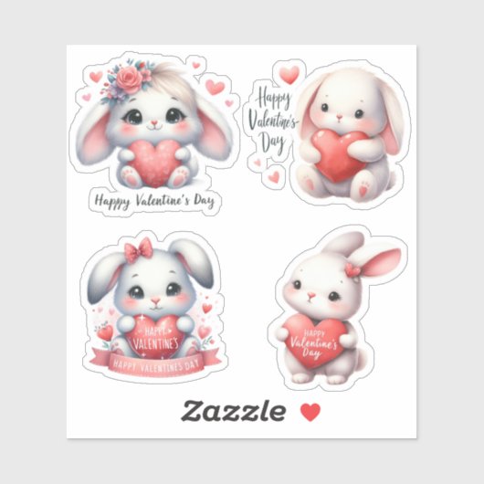 Sticker Saint-Valentin de mignons lapins bébés (Feuille)