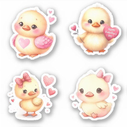 Sticker Saint Valentin mignonne bébé poussin (Devant)