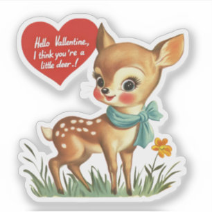 Sticker Saint-Valentin Rétro Vintage Petit Cerf Pun