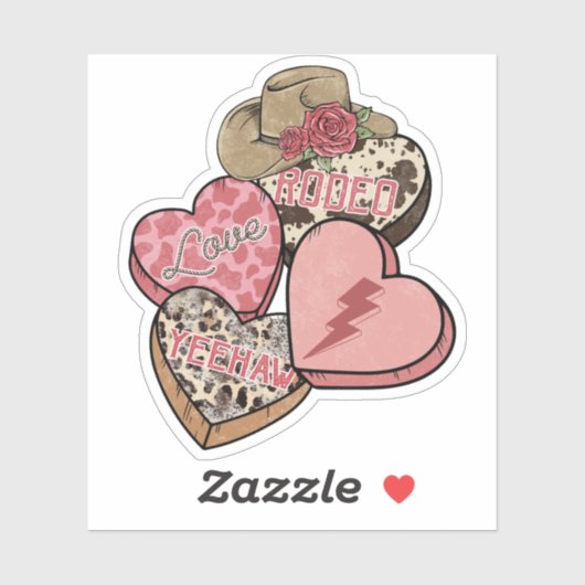 Sticker Saint Valentin Rodeo Love Hearts Western (Feuille)