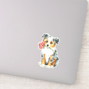 Sticker Saint-Valentin Rose Miniature American Shepherd Vi
