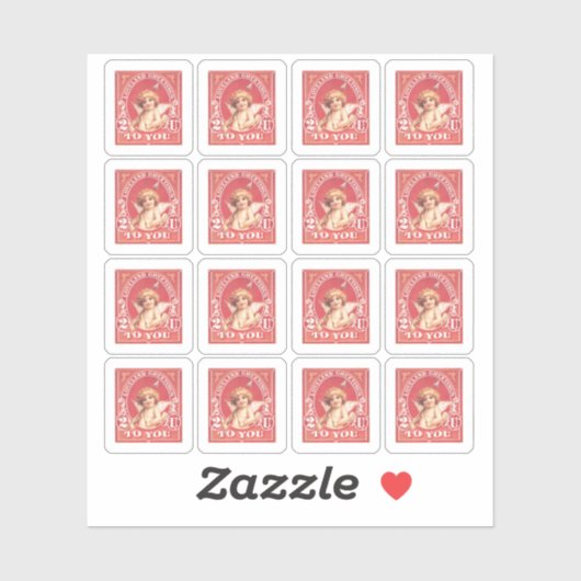 Sticker Saint Valentin Salutations Cupid Rouge Faux Timbre (Feuille)