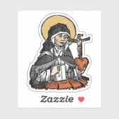 Sticker Sainte Catherine de Sienne avec Coeur Crucifix (Feuille)