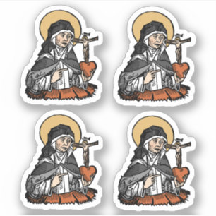 Sticker Sainte Catherine de Sienne avec Coeur Crucifix