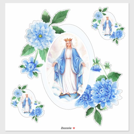Sticker Sainte Vierge Marie Florale Religieuse (Feuille)