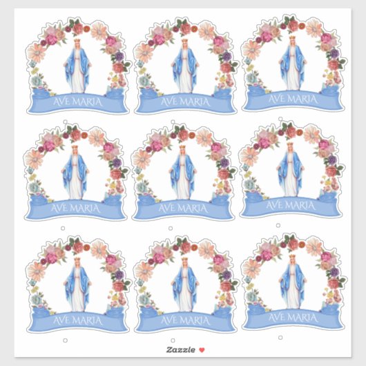 Sticker Sainte Vierge Marie Florale Religieuse (Feuille)