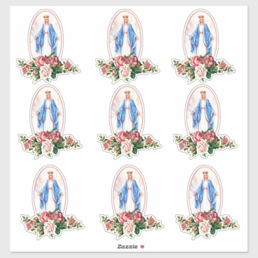 Sticker Sainte Vierge Marie Florale Roses Vinyl (Feuille)