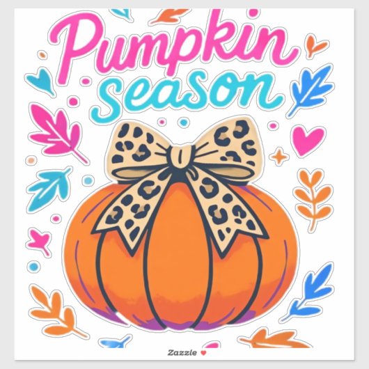 Sticker Saison citrouille Leopard Bow Design - mignon auto (Feuille)