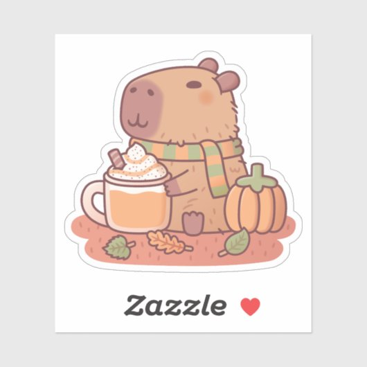 Sticker Saison d'automne du Citrouille mignonne Capybara é (Feuille)