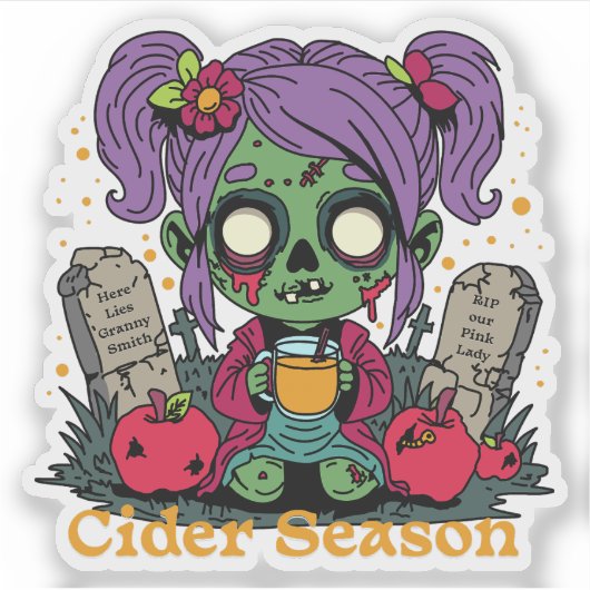 Sticker Saison de cidre d'Apple Zombie (Devant)