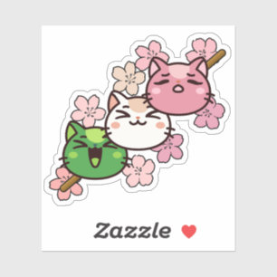 Sticker Sakura Cat Dango - Kawaii Japon Printemps