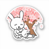 Sticker Sakura Tree Cute Kawaii bunny Couple (Devant)