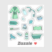 Sticker Salle de bain bleue et beauté mignonne (Feuille)