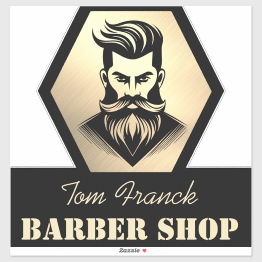 Sticker Salon de coiffure professionnel noir et or (Feuille)