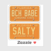 Sticker Salty Beach Babe - Retro Florida License Plate 2pc (Feuille)