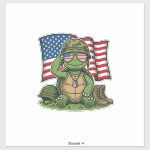 Sticker Salut de tortue patriotique Vector Design_1