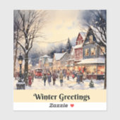 Sticker Salut d'hiver, rue de ville enneigée, (Feuille)